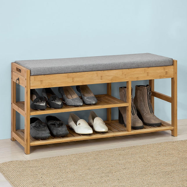 Bamboo Shoe Bench Drawers Lift Top.