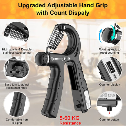 2 Pack Adjustable Hand Grip Strengthener for Hand Grip Strength and Wrist Rehabilitation (Resistance 5-60 kg).