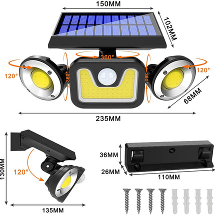 Outdoor Solar Lights with 3 Adjustable Head for Porch Garden Patio.