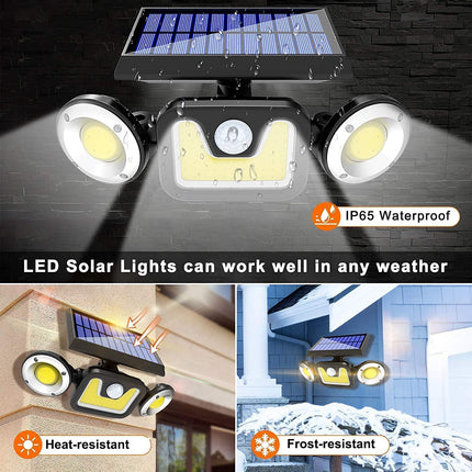 Outdoor Solar Lights with 3 Adjustable Head for Porch Garden Patio.