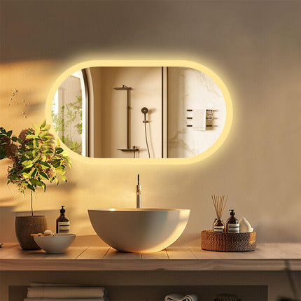 800x500mm LED Bathroom Mirror Oval Anti-Fog Dimmable Wall Mount.