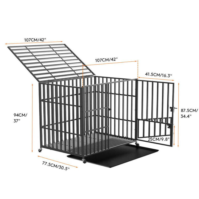 42 XL Heavy Duty Dog Cage Playpen Kennel w/ Wheels.