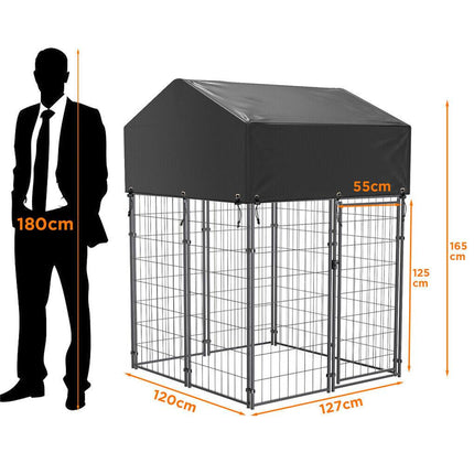 Small Outdoor Dog Kennel Pet Cage with Roof Cover 125x120x165cm.