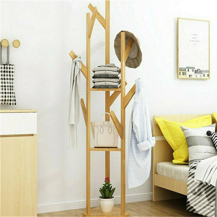 Bamboo Coat Rack Stand with Umbrella Holder - Hanging Storage.