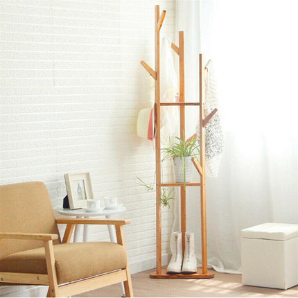 Bamboo Coat Rack Stand with Umbrella Holder - Hanging Storage.