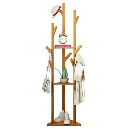 Bamboo Coat Rack Stand with Umbrella Holder - Hanging Storage.