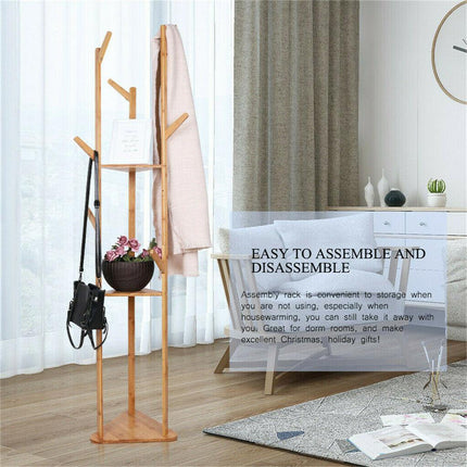 Bamboo Coat Rack Stand with Umbrella Holder - Hanging Storage.