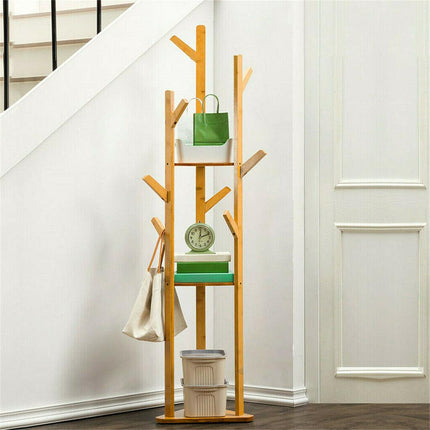 Bamboo Coat Rack Stand with Umbrella Holder - Hanging Storage.