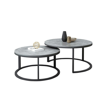Set of 2 Grey Marble Nesting Coffee Tables 60/80cm.