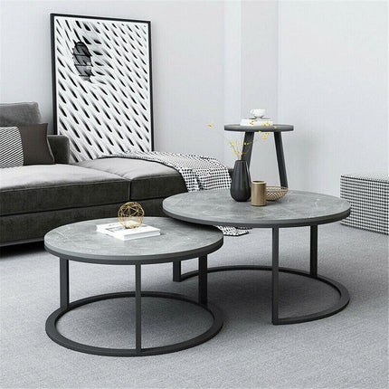 Set of 2 Grey Marble Nesting Coffee Tables 60/80cm.