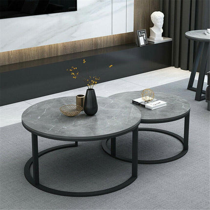 Set of 2 Grey Marble Nesting Coffee Tables 60/80cm.