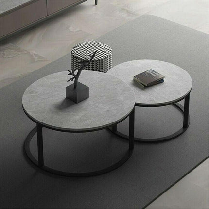 Set of 2 Grey Marble Nesting Coffee Tables 60/80cm.