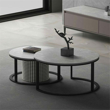 Set of 2 Grey Marble Nesting Coffee Tables 60/80cm.