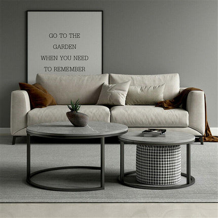 Set of 2 Grey Marble Nesting Coffee Tables 60/80cm.