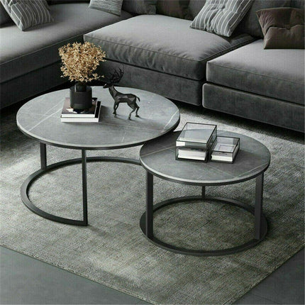 Set of 2 Grey Marble Nesting Coffee Tables 60/80cm.