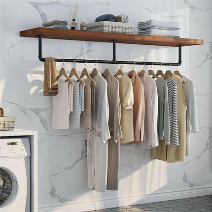 Industrial Iron Pipe Clothes Rail Vintage Wall Shelf.
