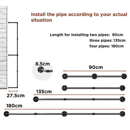 Industrial Iron Pipe Clothes Rail Vintage Wall Shelf.