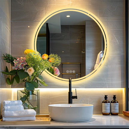 60cm LED Bathroom Mirror Anti-fog Circle Backlit HD.