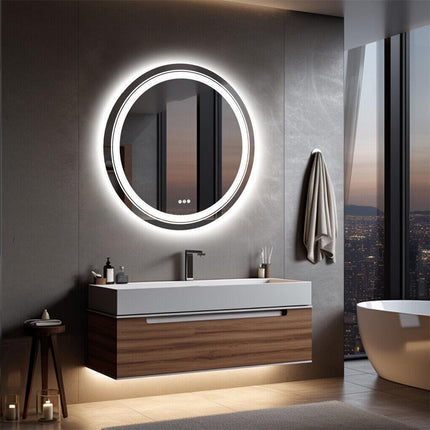 60cm LED Bathroom Mirror Anti-fog Circle Backlit HD.