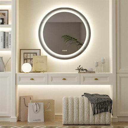 60cm LED Bathroom Mirror Anti-fog Circle Backlit HD.