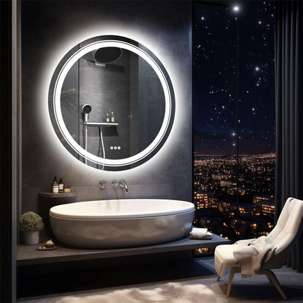 60cm LED Bathroom Mirror Anti-fog Circle Backlit HD.