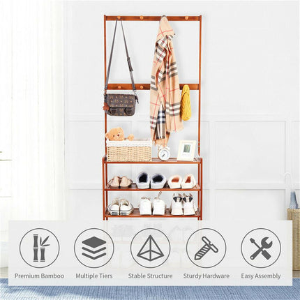 Bamboo 5-Tier Hat Coat Shoe Rack Entryway Bench Hanger Storage.