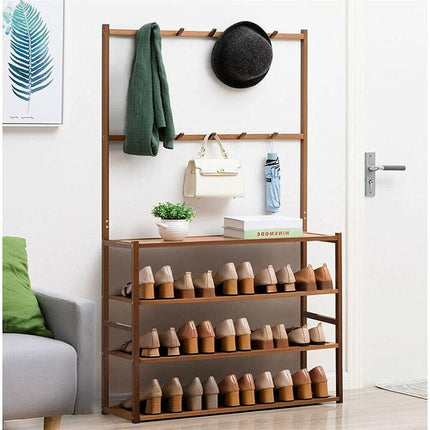 Bamboo 5-Tier Hat Coat Shoe Rack Entryway Bench Hanger Storage.