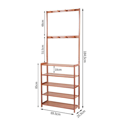 Bamboo 5-Tier Hat Coat Shoe Rack Entryway Bench Hanger Storage.