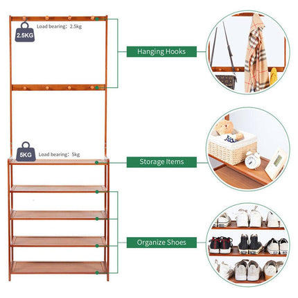 Bamboo 5-Tier Hat Coat Shoe Rack Entryway Bench Hanger Storage.
