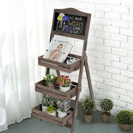 Vintage Wooden Chalkboard Easel 38x50CM with 3 Shelves.