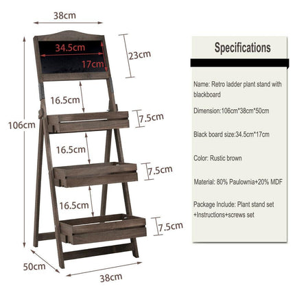 Vintage Wooden Chalkboard Easel 38x50CM with 3 Shelves.