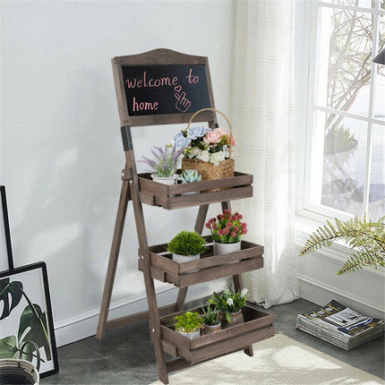 3 Tier Rustic Wood Plant Stand 38CM Corner Shelf.