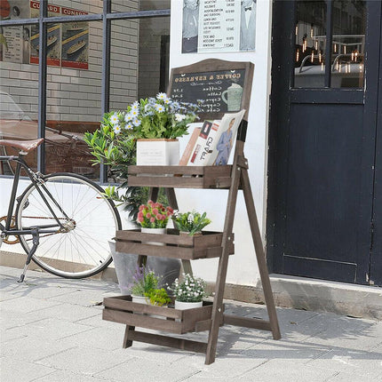 3 Tier Rustic Wood Plant Stand 38CM Corner Shelf.