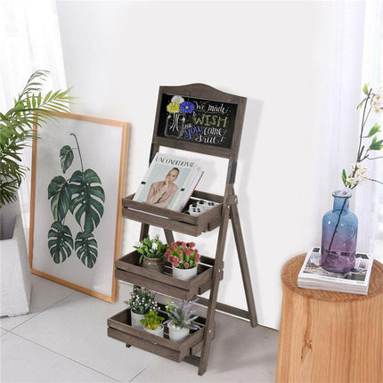 3 Tier Rustic Wood Plant Stand 38CM Corner Shelf.