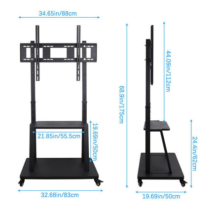 Rolling TV Stand 32-100 w/ Adjustable Mount & 2-Tier Shelf.