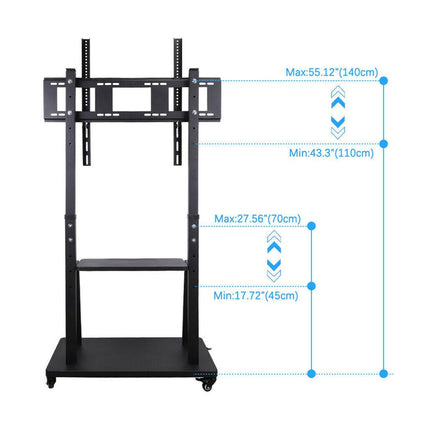 Rolling TV Stand 32-100 w/ Adjustable Mount & 2-Tier Shelf.