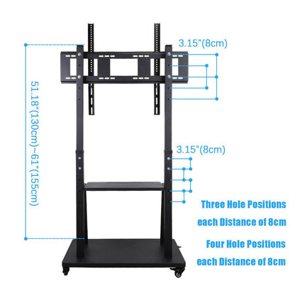 Rolling TV Stand 32-100 w/ Adjustable Mount & 2-Tier Shelf.