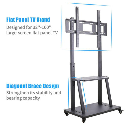 Rolling TV Stand 32-100 w/ Adjustable Mount & 2-Tier Shelf.