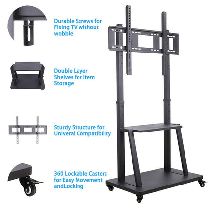 Rolling TV Stand 32-100 w/ Adjustable Mount & 2-Tier Shelf.