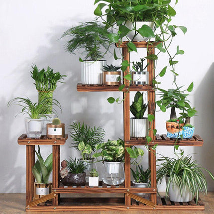 5-Tier Wooden Plant Stand Flower Display Shelf Indoor Outdoor Garden.