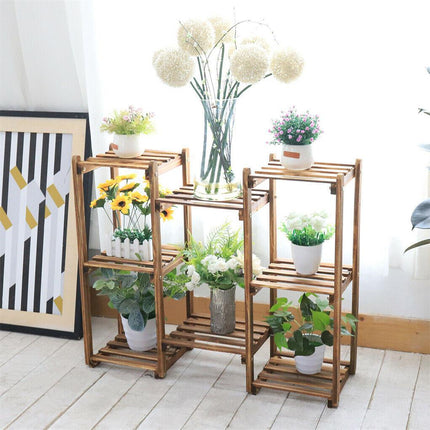 8-Tier Wooden Plant Stand Outdoor Indoor Garden Shelf.