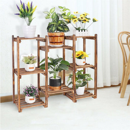 8-Tier Wooden Plant Stand Outdoor Indoor Garden Shelf.