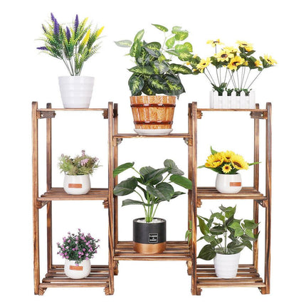 8-Tier Wooden Plant Stand Outdoor Indoor Garden Shelf.