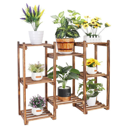 8-Tier Wooden Plant Stand Outdoor Indoor Garden Shelf.