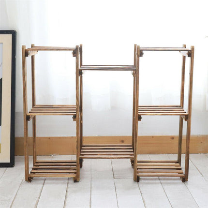 8-Tier Wooden Plant Stand Outdoor Indoor Garden Shelf.