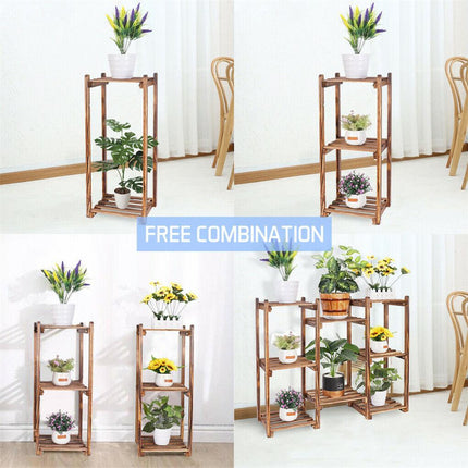 8-Tier Wooden Plant Stand Outdoor Indoor Garden Shelf.