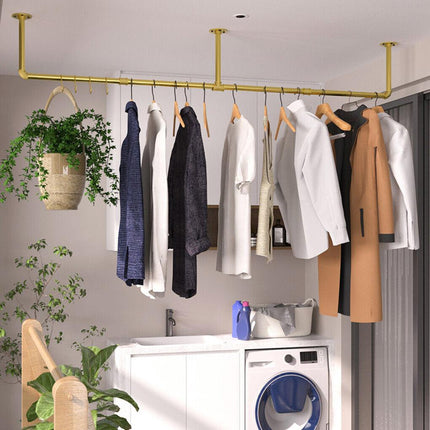 Vintage Iron Clothes Rail Gold Wall Mounted Garment Rack.
