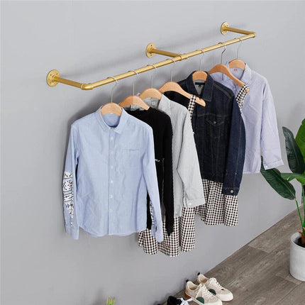 Vintage Iron Clothes Rail Gold Wall Mounted Garment Rack.