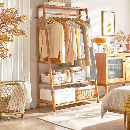 Bamboo Garment Rack Portable Laundry Storage Nature -.