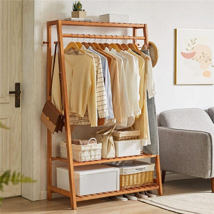 Bamboo Garment Rack Portable Laundry Storage Nature -.